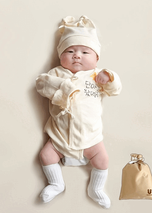 [선물박스포장] 용띠 레터링 커스텀 신생아 태명 베넷저고리+모자set  임신 출산선물